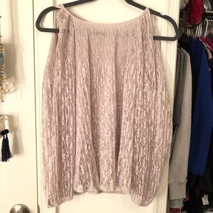 Lauren Conrad Grey lace open shoulder blouse